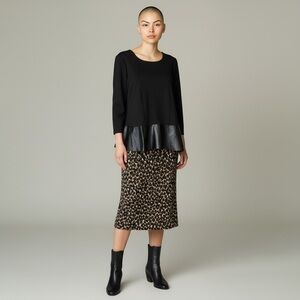 Ann Taylor Black Faux Leather Peplum Blouse